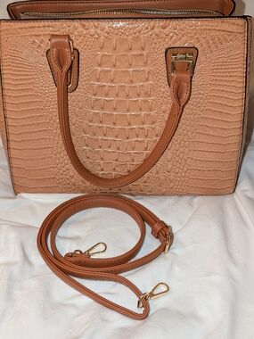 Croc-Embossed Satchel Handbag in Tan NWOT